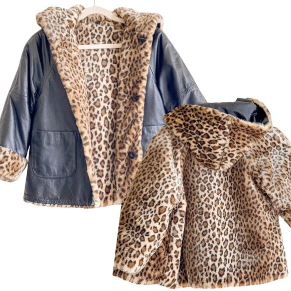 Wilsons Leather Other - Wilson's Leather and Leopard Kids S Small 6/7 Reversible Coat Like New